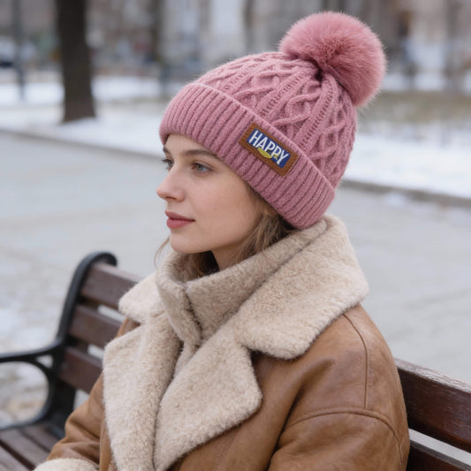 Bonnet pompon épais pour femme hiver