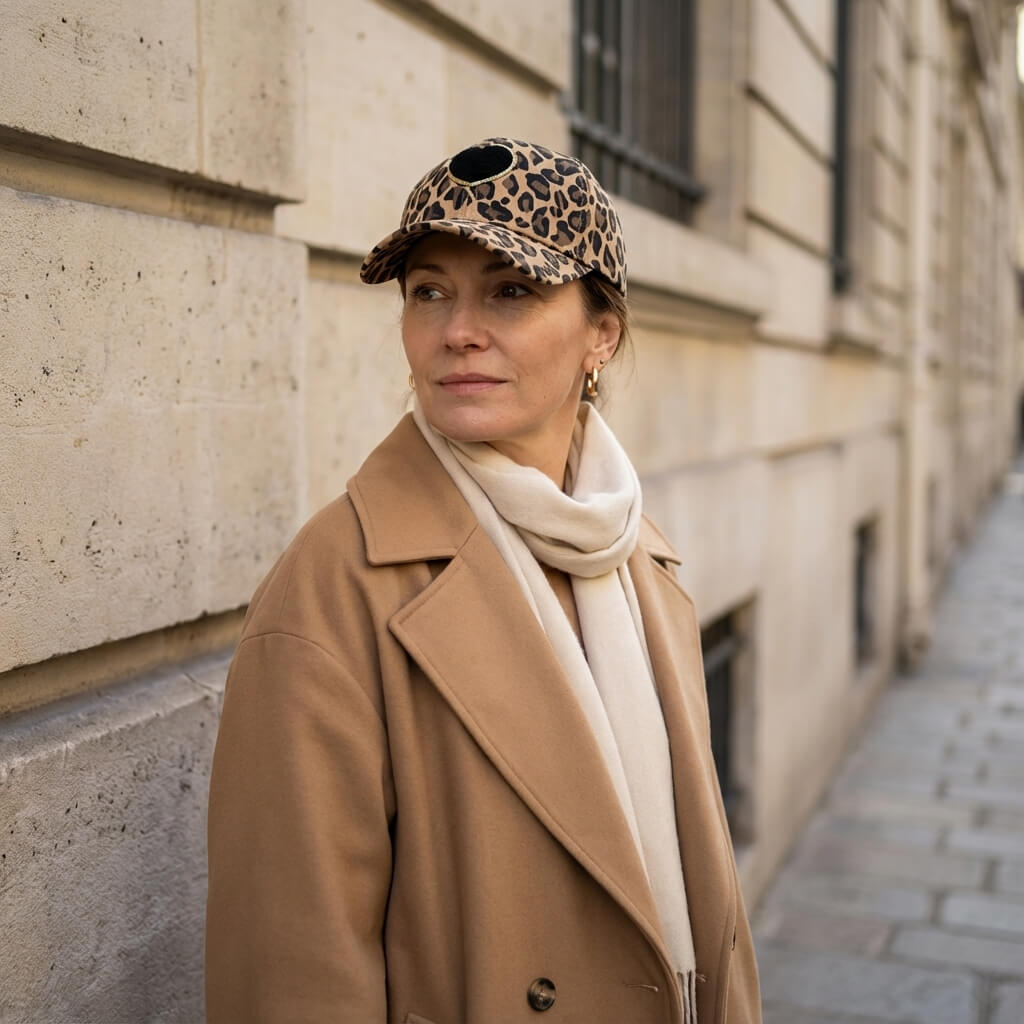 Casquette léopard cœur noir – chic et affirmée