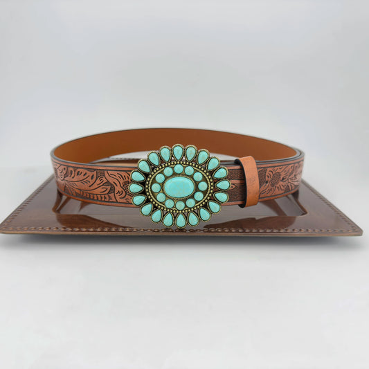 Ceinture cowboy en cuir aux détails turquoise