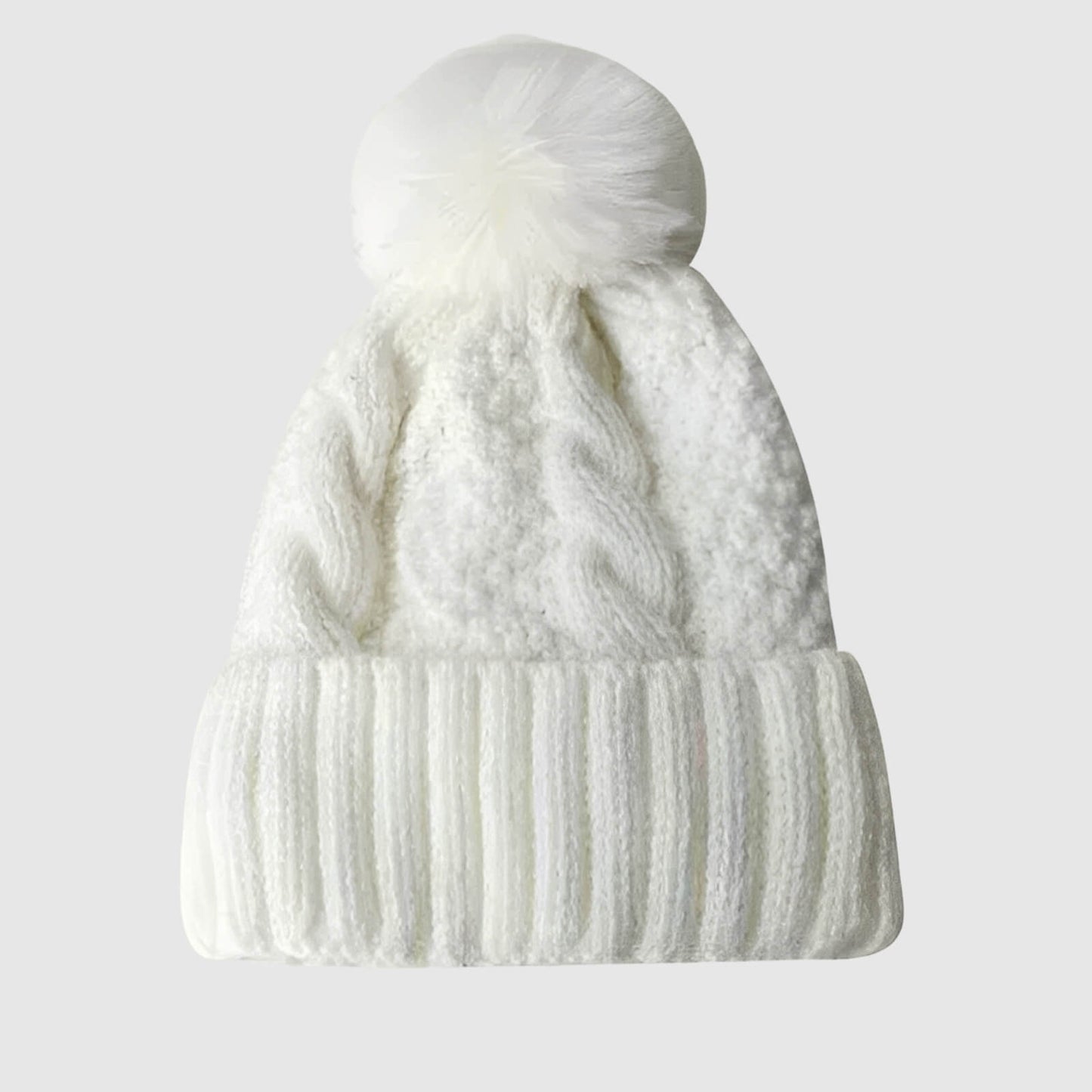 Bonnet en laine femme hiver torsadé pompon fourrure