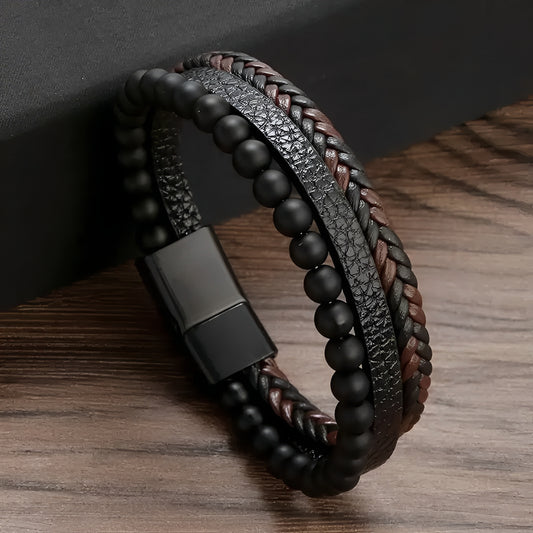 Bracelet en cuir tressé multi-rangs