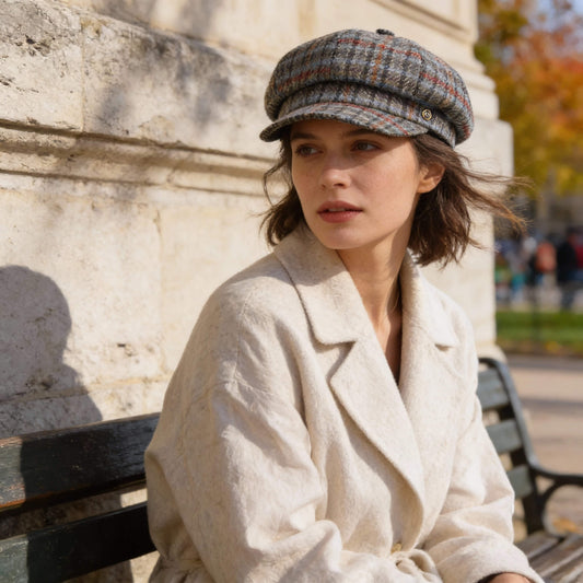 Casquette gavroche femme – tweed à carreaux, chic et rétro