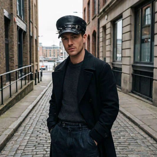 Casquette marin unisexe en similicuir à rivets