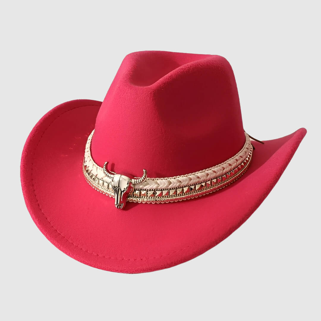 Chapeau cowboy en feutre unisexe avec détail tête de taureau