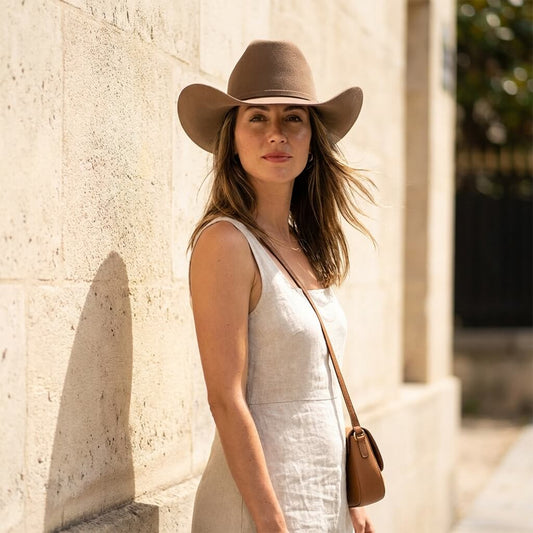 Chapeau cowboy en laine avec ceinture - unisexe