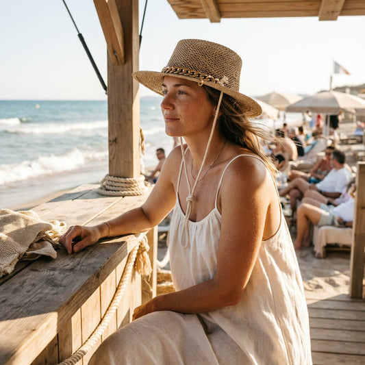 Chapeau de paille pour femme à chaîne décorative
