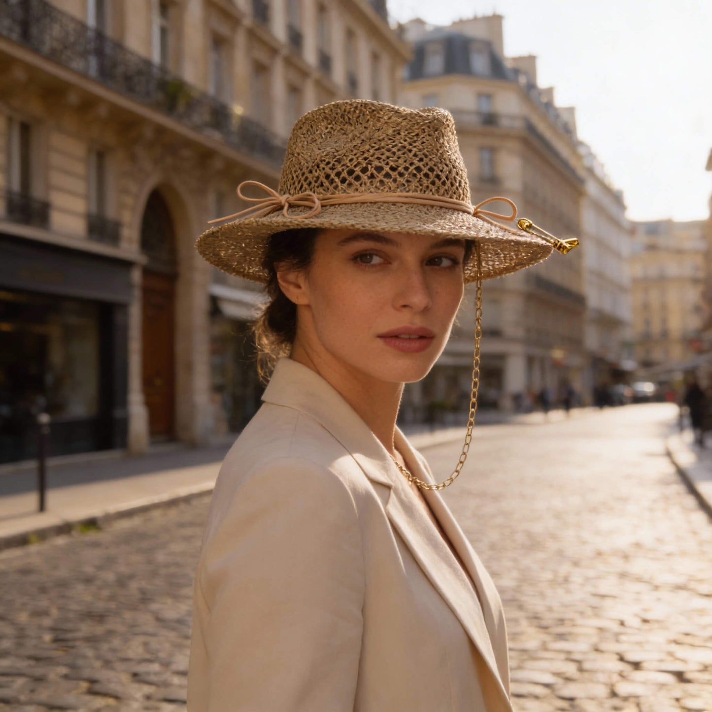 Chapeau de paille pour femme à large bord ajouré