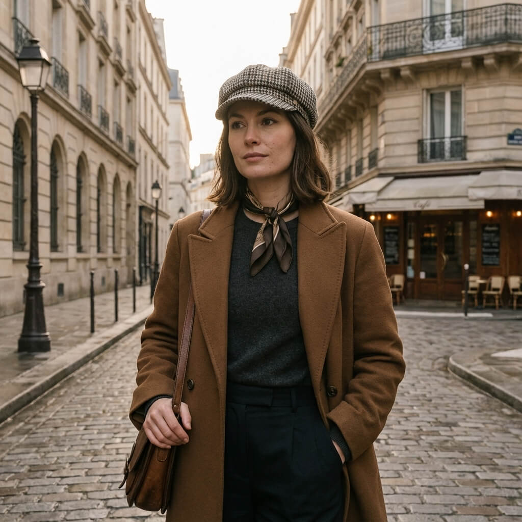 Casquette gavroche femme – tweed à carreaux, chic et rétro