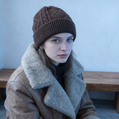 Bonnet en laine pour femme motif losange