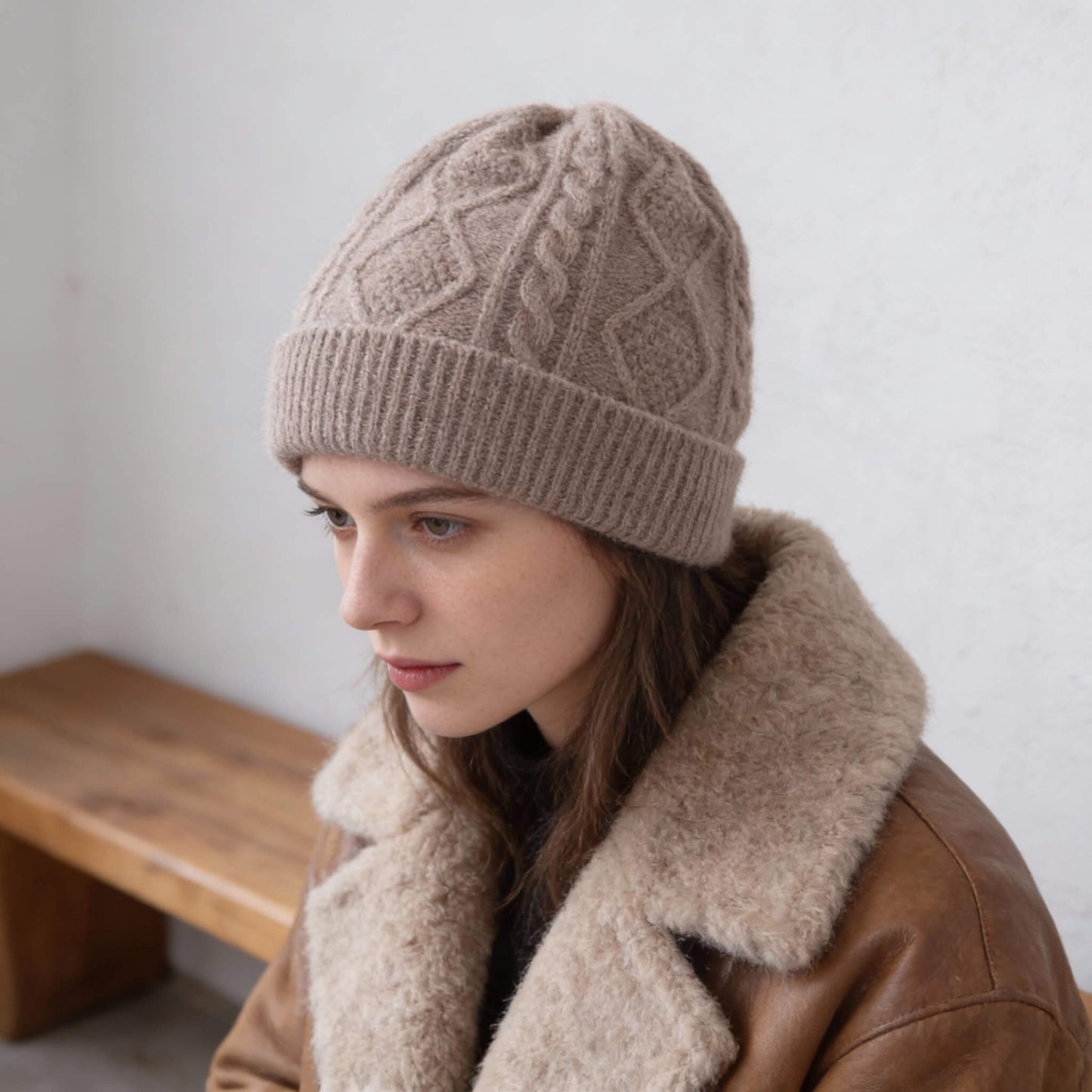 Bonnet en laine pour femme motif losange