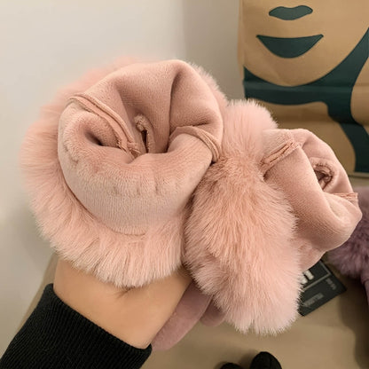 Gants femme hiver en suédine et fausse fourrure – doublés velours et tactiles