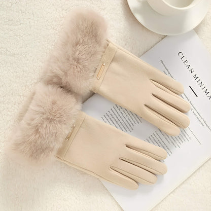 Gants femme hiver en suédine et fausse fourrure – doublés velours et tactiles