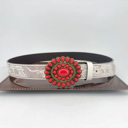 Ceinture cowboy en cuir aux détails turquoise