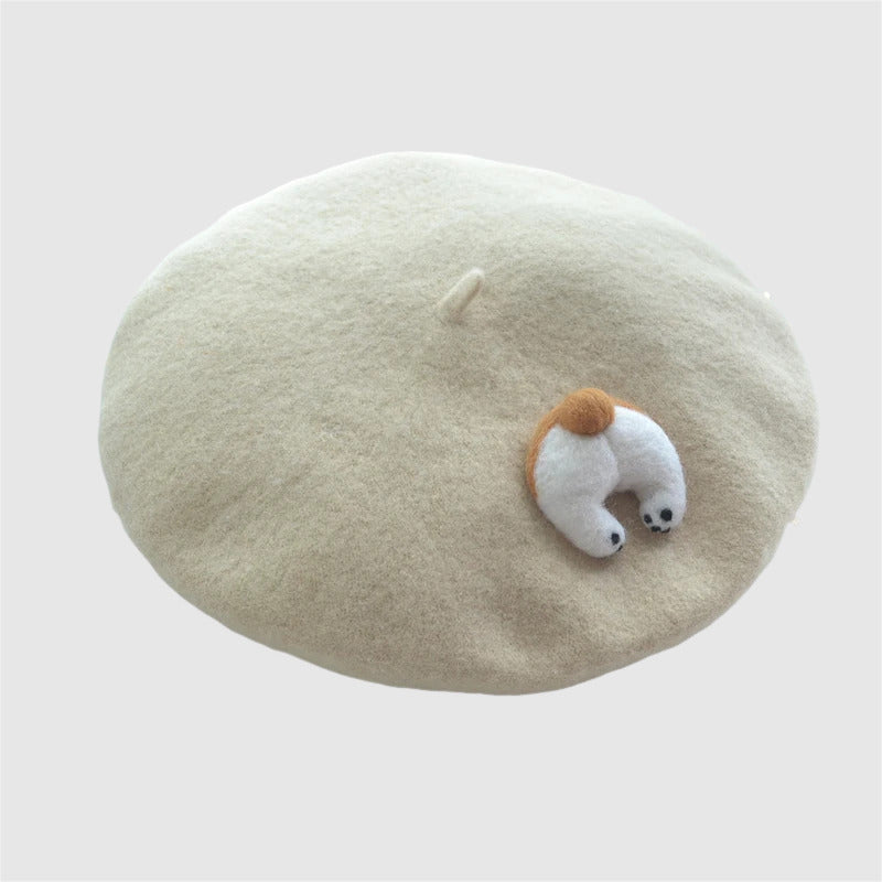 Béret en laine pour femme avec détail Corgi