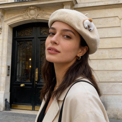 Béret en laine pour femme avec détail Corgi