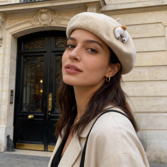 Béret en laine pour femme avec détail Corgi