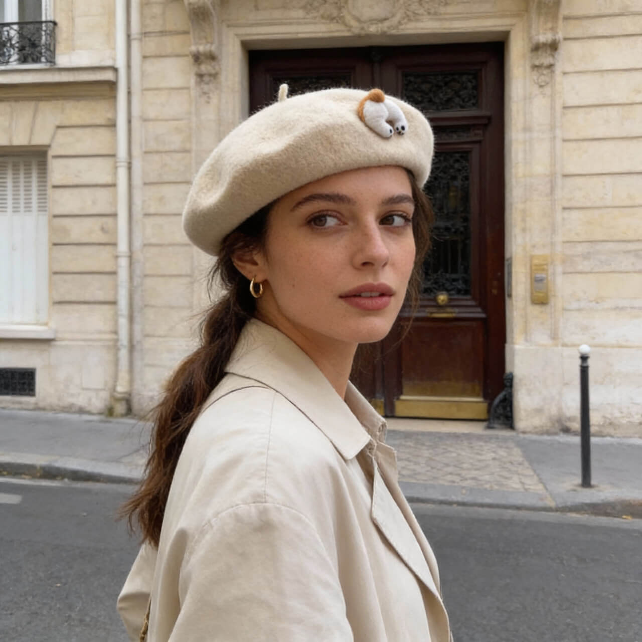 Béret en laine pour femme avec détail Corgi