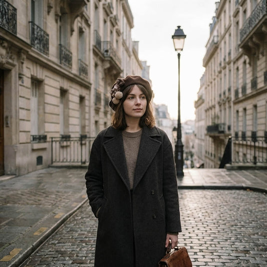 Béret en laine pour femme avec grand nœud à carreaux