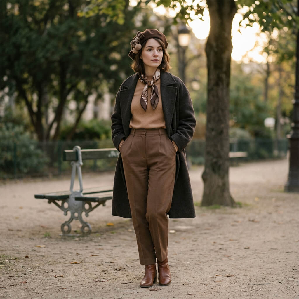 Béret en laine pour femme avec grand nœud à carreaux