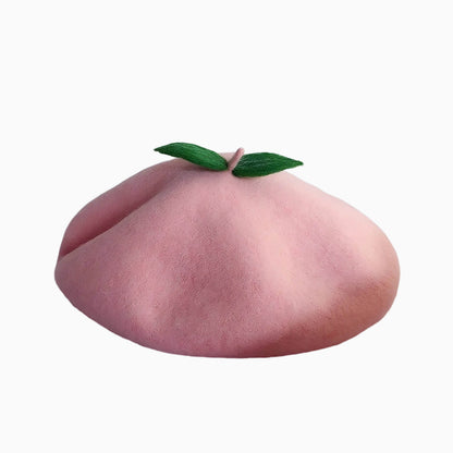 Béret en laine pour femme style pêche rose