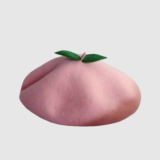 Béret en laine pour femme style pêche rose