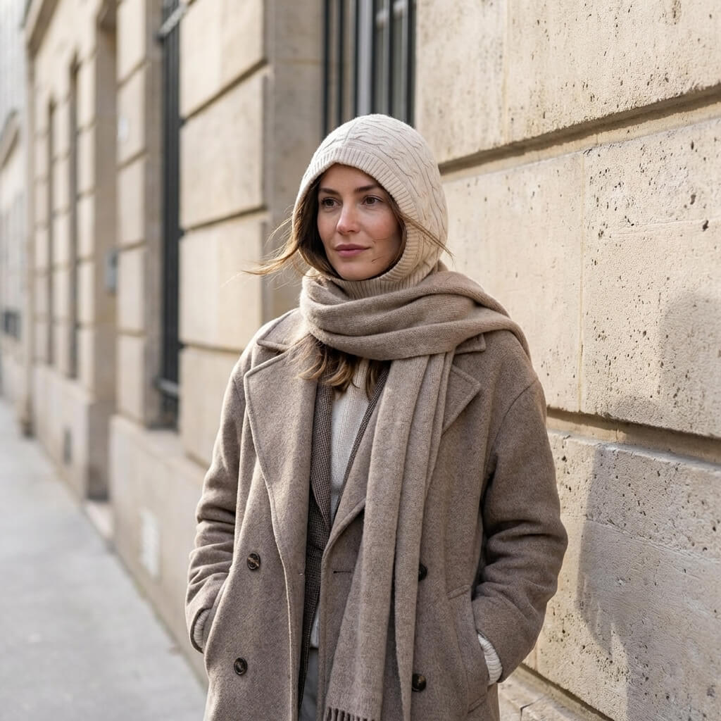 Bonnet écharpe femme hiver torsadé