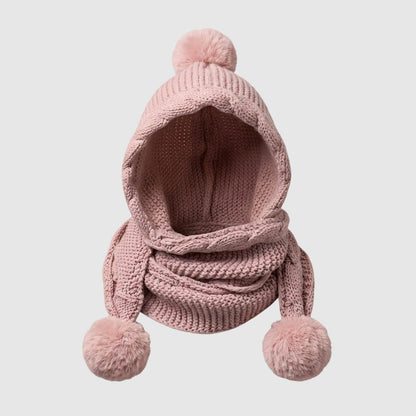 Bonnet écharpe chaud pour femme avec pompon