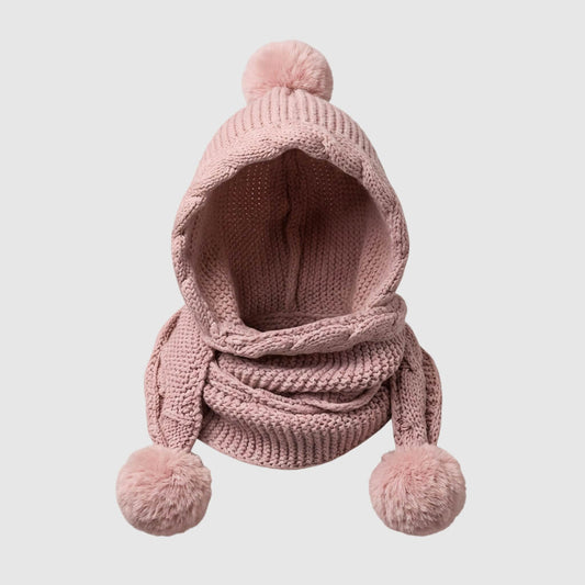 Bonnet écharpe chaud pour femme avec pompon