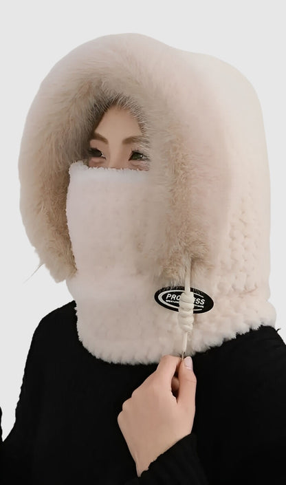 Bonnet écharpe femme hiver épais avec protection du cou et des oreilles