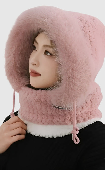 Bonnet écharpe femme hiver épais avec protection du cou et des oreilles