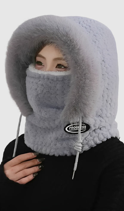 Bonnet écharpe femme hiver épais avec protection du cou et des oreilles