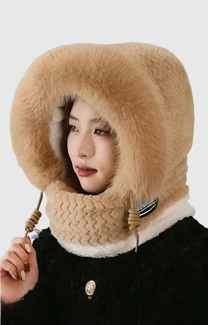 Bonnet écharpe femme hiver épais avec protection du cou et des oreilles