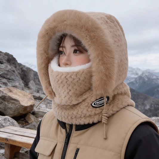 Bonnet écharpe femme hiver épais avec protection du cou et des oreilles