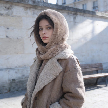 Bonnet écharpe intégrée en laine pour femme