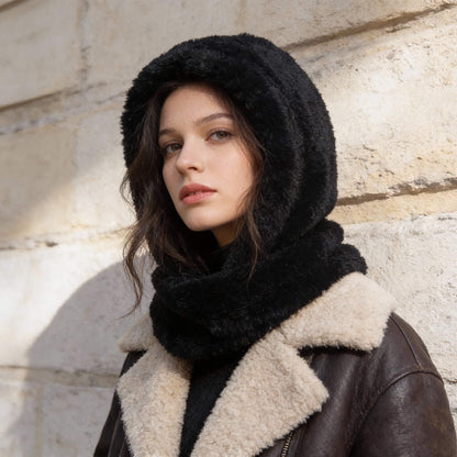 Bonnet écharpe intégrée en laine pour femme