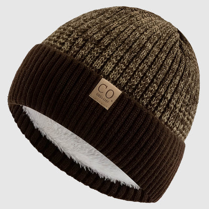 Bonnet en laine bicolore unisexe doublé chaud