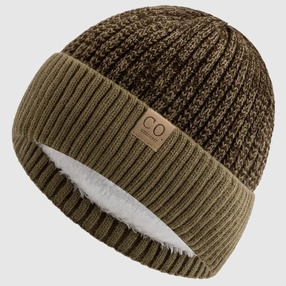 Bonnet en laine bicolore unisexe doublé chaud