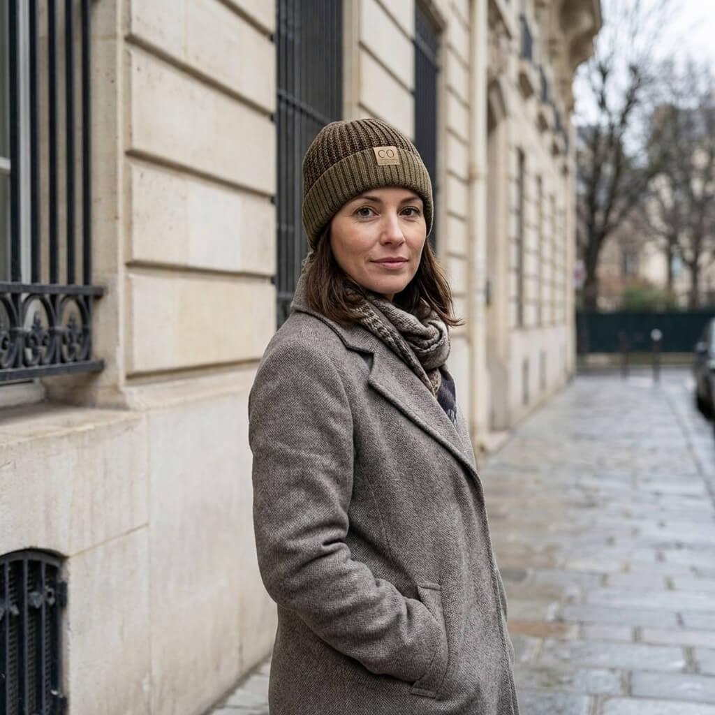 Bonnet en laine bicolore unisexe doublé chaud