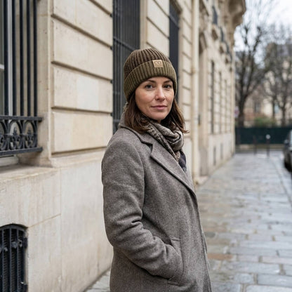 Bonnet en laine bicolore unisexe doublé chaud