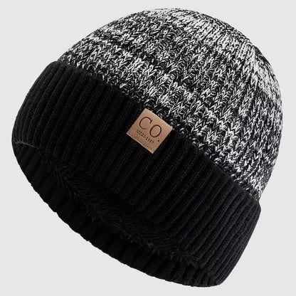 Bonnet en laine bicolore unisexe doublé chaud