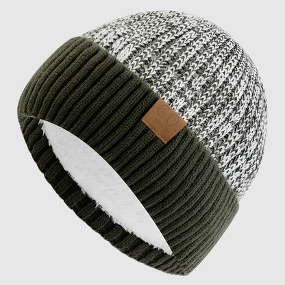 Bonnet en laine bicolore unisexe doublé chaud