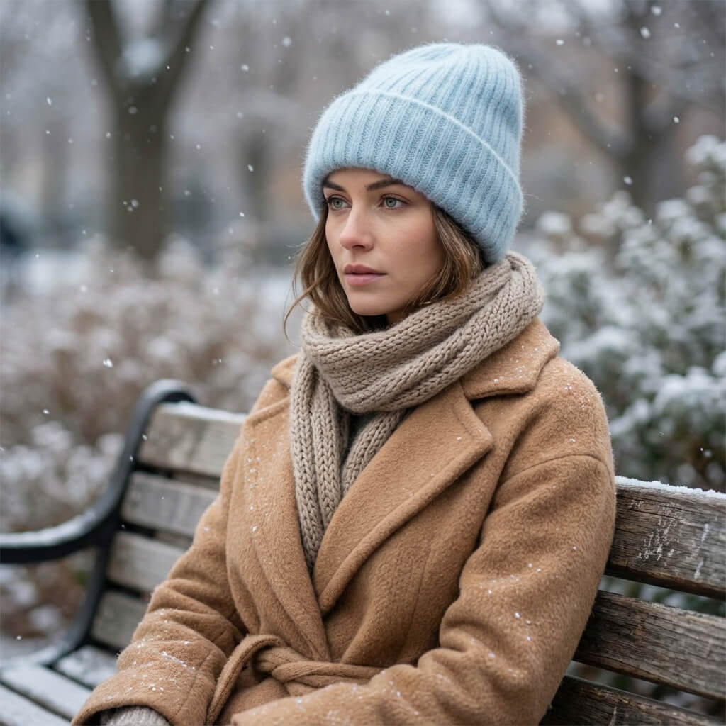 Bonnet en laine femme hiver à double épaisseur