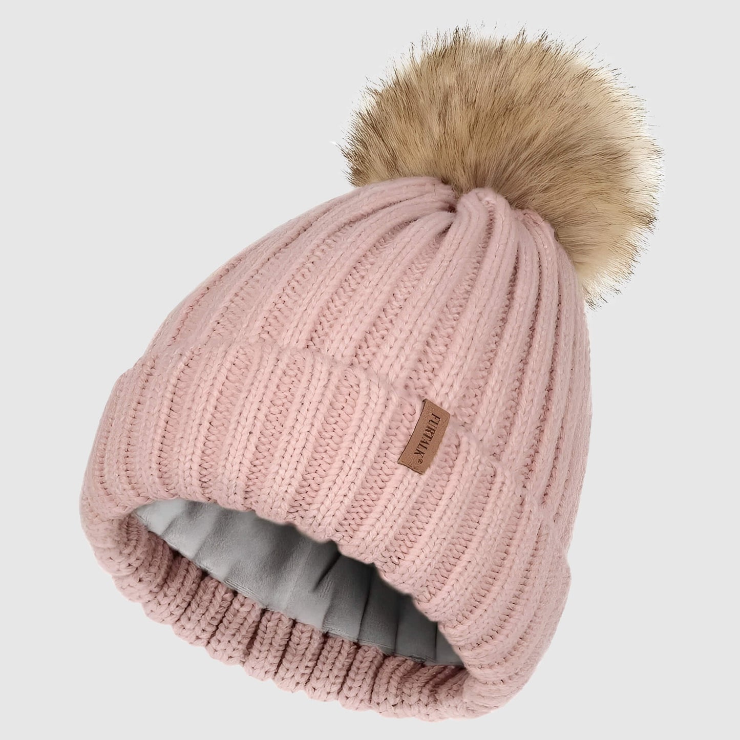 Bonnet en laine femme hiver doublé polaire avec pompon détachable