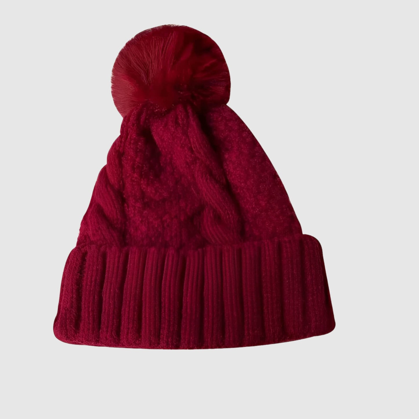 Bonnet en laine femme hiver torsadé pompon fourrure