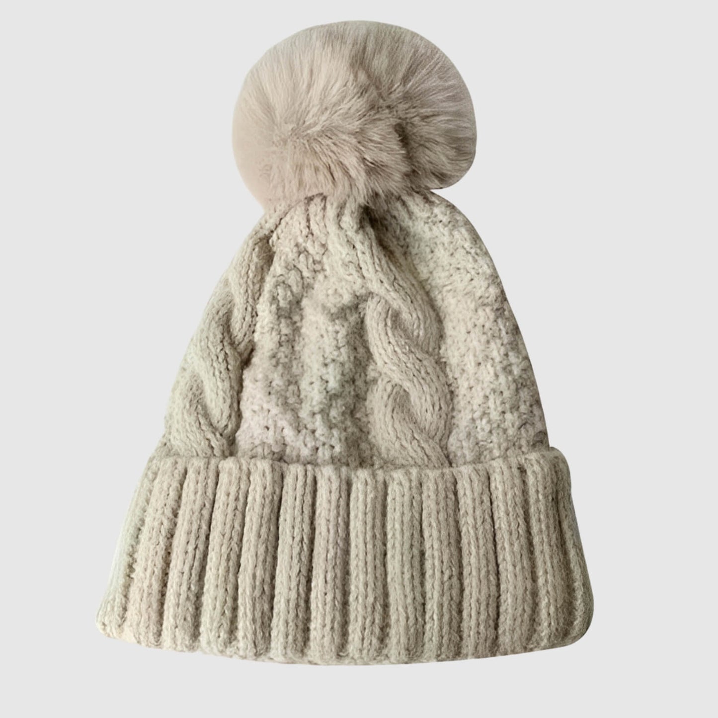 Bonnet en laine femme hiver torsadé pompon fourrure