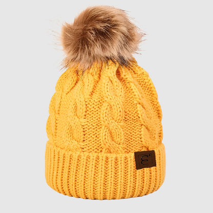 Bonnet en laine unisexe torsadé pompon hiver
