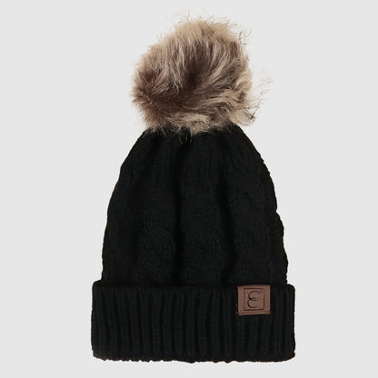Bonnet en laine unisexe torsadé pompon hiver