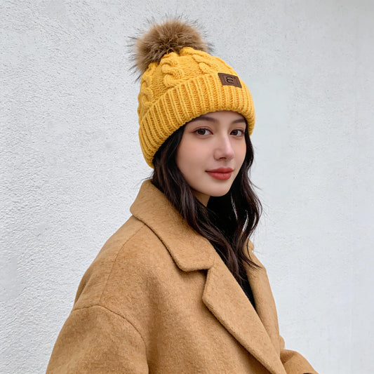 Bonnet en laine unisexe torsadé pompon hiver