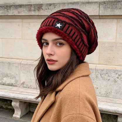 Bonnet relâché unisexe hiver doublé fourrure étoilée