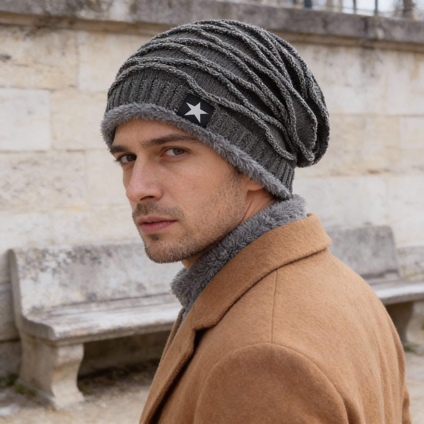 Bonnet relâché unisexe hiver doublé fourrure étoilée